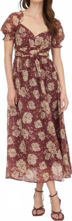 Blu Pepper Floral Sweetheart Neck Back Tie Midi Dress In Burgundy