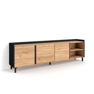 Skraut Home Mueble tv efecto madera roble y negro 207x35x61cm con patas