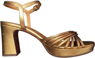 Chie Mihara Gouden leren sandalen met gesp - Dames - Sandalen met hakken - Geel - 40 1/2 EU - Leer - Schoenen