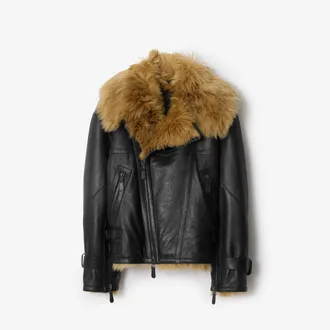 Burberry Cropped Shearling Aviator Jacket, Size: 38