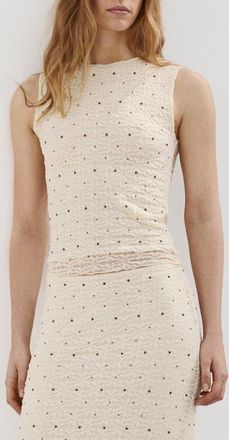 Mango Studded Jewel Neck Tank in Ecru at Nordstrom, Size X-Large