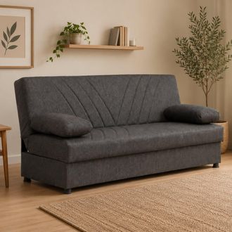 Dmora Sof&aacute; Cama 3 Plazas Apicella, Con Almacenamiento, Reclinable, Cojines Incluidos, 181x81 Cm Marr&oacute;n