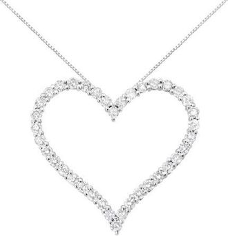 House of Brilliance Silver 3.0 cttw Round-Cut Diamond Open Heart Pendant Necklace in White at Nordstrom