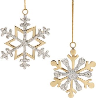 Melrose International Jeweled Metal Snowflake Ornament (Set of 2) - Gold, Gray
