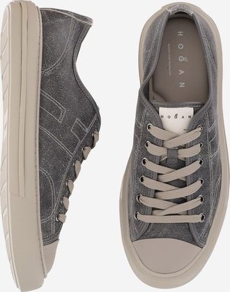 Hogan Mens Sneakers Rebel Dark Grey Suede Leather Trainers