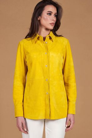 D'Arienzo Camicia in pelle scamosciata gialla vestibilit&agrave; over DArienzo, Seleziona Taglia XS-S, Colore Giallo