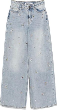 Self Portrait Blauwe Kristal Bloemen Jeans - Dames - Loose Fit Jeans - Blauw - W27 - Katoen - Jeans
