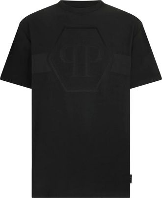 Philipp Plein T-shirt met ronde hals Jacquard Hexagon Line - Heren - T-shirts - Zwart - M - Katoen - Tops