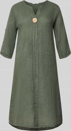 Zabaione Knielanges Leinenbluse mit Zierknopf Modell Ad44ora in Khaki, Gr&ouml;&szlig;e XXL