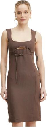Patrizia Pepe Essenti&euml;le Viscose Jurk - Dames - Korte kleedjes - Bruin - M - Leer - Kleedjes