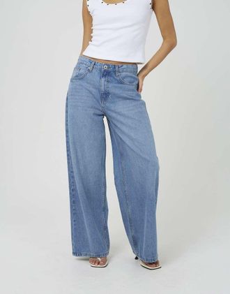 Brave Soul Jeans a fondo ampio a vita medio alta blu pallido