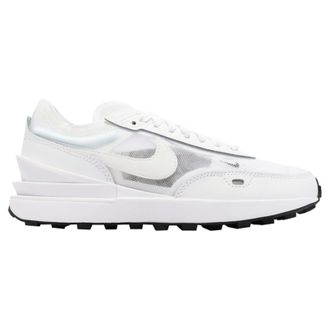 Nike Waffle One Leather Textile Womens Lace Up Trainers - White White Black - Size:UK 3.5