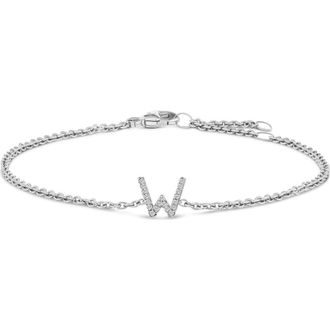House of Brilliance 10K Gold Diamond Accent A-Z Initial Charm and Link Bracelet in White | W at Nordstrom