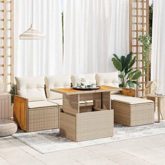 vidaXL Set Sof&aacute;s Jard&iacute;n Y Cojines 6 Pzas Rat&aacute;n Sint&eacute;tico Acacia Beige Vidaxl