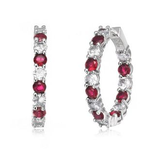 Rachel Glauber White Gold Plated with Colored Cubic Zirconia Inside Out Hoop Earrings