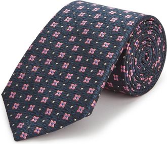 Oliver Brown Pure Silk Geometric Tie - Navy/Pink