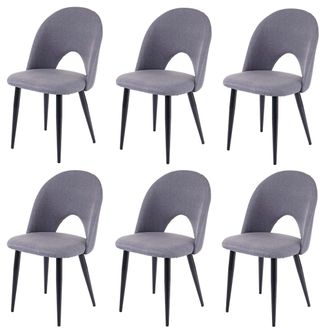 Hhg D&eacute;coshop26 - Juego De 6 Sillas De Cocina Comedor De Dise&ntilde;o Moderno En Tela Y Textil Gris Oscuro 040000811