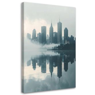 Feeby Cuadro Sobre Lienzo, Edificios Modernos Ciudad En La Niebla, 80x120