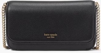 Kate Spade New York Womens Ava Pebbled Leather Flap Chain Wallet - Black - One Size