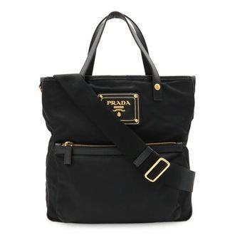 Prada Black Nero Nylon Leather Shoulder Bag Tote Bag (Pre-Owned)