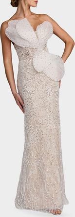 Mac Duggal Sequined Organza Strapless Bow Detail Column Gown