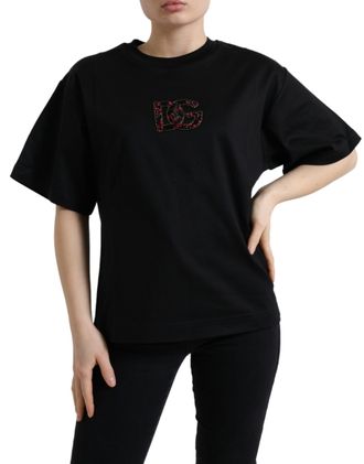 Dolce & Gabbana Womens Tsh84346 Sequin Tshirt - Black Cotton - Size EU 32 (Womens)