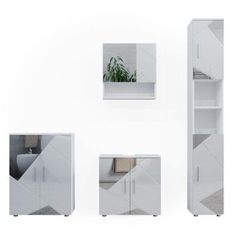 Vicco Conjunto De Muebles De Ba&ntilde;o Irma, Blanco, 4 Piezas, Con Armario Alto Y Cajonera