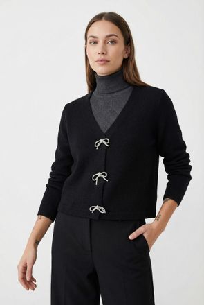 Only V-Ausschnitt-Pullover ONLY ONLDONNA LS V-NECK PULLOVER KNT, Damen, Gr. XL, schwarz detail:bling bows, Strick, Obermaterial: 80% Polyacryl, 20% Polyest