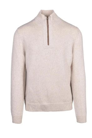 Fedeli Mock Neck Zip Sweater - Beige