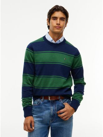 Tommy Hilfiger Mens Rugby Stripe Crewneck Sweater - Deep Evergreen - XXXL