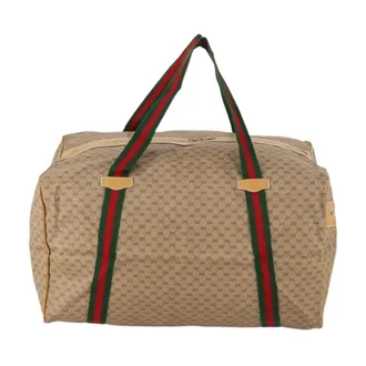 Gucci Pre-owned Weekend Bags, unisex, Beige, Size: ONE SIZE Pre-owned Vintage Monogrammed Boston Bag