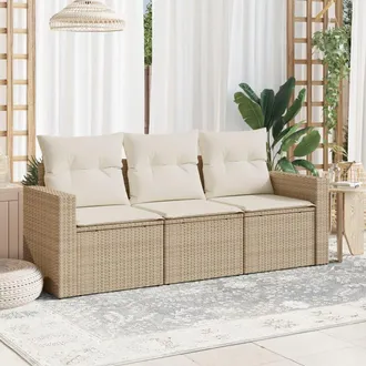 vidaXL Juego De Sof&aacute;s De Jard&iacute;n Con Cojines Beige 3 Pzas Rat&aacute;n Pe Vidaxl