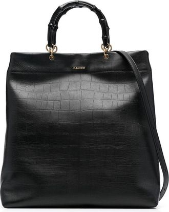 Jil Sander Bamboo-Handle Embossed Leather Tote Bags