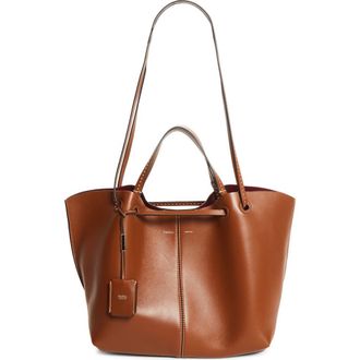Max Mara Double Leather Shopper Tote in Amber Brown at Nordstrom