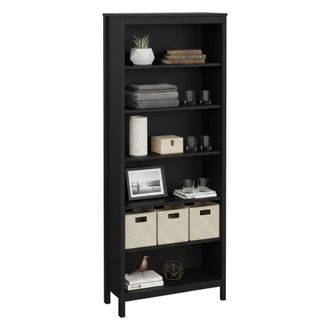 Dmora Dmora - Estante Para Libros Mariette, Estante De Oficina, Porta Libros M&oacute;vil, Biblioteca, 78x33 H199 Cm, Negro