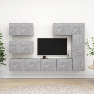 vidaXL Vidaxl - Set Muebles De Sal&oacute;n Tv 6 Pzas Madera Ingenier&iacute;a Gris Hormig&oacute;n