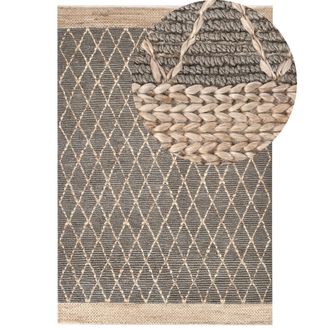 Beliani Beliani - Alfombra De Yute Natural Trenzado Estilo Boho Patr&oacute;n Geom&eacute;trico Gris 200 X 300 Cm Tellikaya