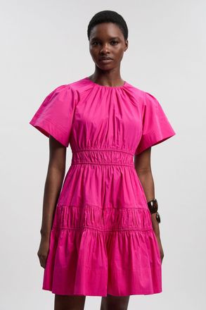 Karen Millen Womens Shirred Cotton Tiered Woven Mini Dress - Pink - Size 12 UK