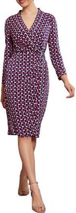 London Times Twist Front Draped Sheath Dress in Pink/Navy at Nordstrom Rack, Size X-Small