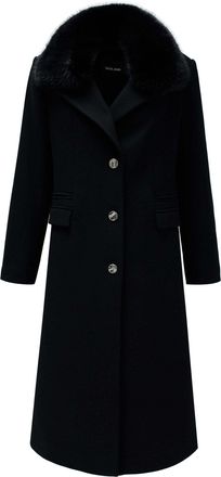 Salsa Wolljacke SALSA Salsa Jeans Wollmantel Wool Coat With Faux Fur Collar, Damen, Gr. L, schwarz, Obermaterial: 50% Wolle WO. 45% Polyester PES. 5% sonsti