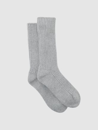 Reiss Soft Grey Rib-knit Socks With Wool and Cashmere, S & M