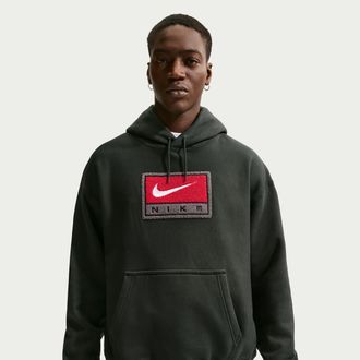 Nike Mens Solo Swoosh Fleece Pullover Hoodie in Green | IF1258-317