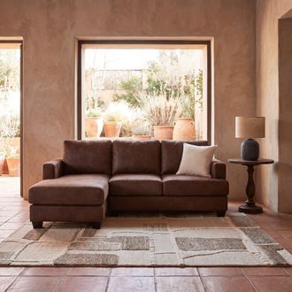 Maisons du monde Sof&aacute; chaiselongue izquierdo de 3-4 plazas de antelina marr&oacute;n