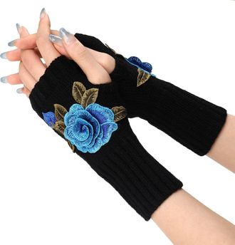 Generic Womens Warm Knitted Gloves, Convertible Mittens, Fashionable Flower Thief Costume (Blue, One Size)