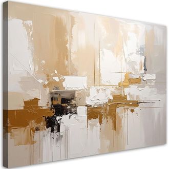 Feeby Cuadro Sobre Lienzo Abstracci&oacute;n En Beige Claro Con Delicados Reflejos 100x70