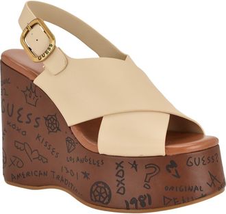 Guess Yarisel Platform Wedge Sandal in Ivory at Nordstrom, Size 9.5