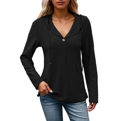 Generic Tee Shirt Femme Col V- Sweat A Capuche Manche Longue avec