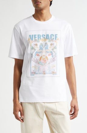 Versace Coral Theater Compact Cotton Jersey Graphic T-Shirt in Optical White at Nordstrom, Size Xx-Large