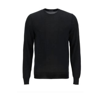 Drumohr Round-neck Knitwear, male, Black, Size: XL Wool Round Neck Sweater Black
