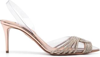 Aquazzura Schoenen, Dames, Geel, 37 EU, Kristalversierde slingback stilettohakken